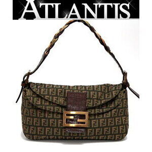 FENDI Mamma Bucket Zucchino Shoulder Bag Braided Handles Brown Canvas GG